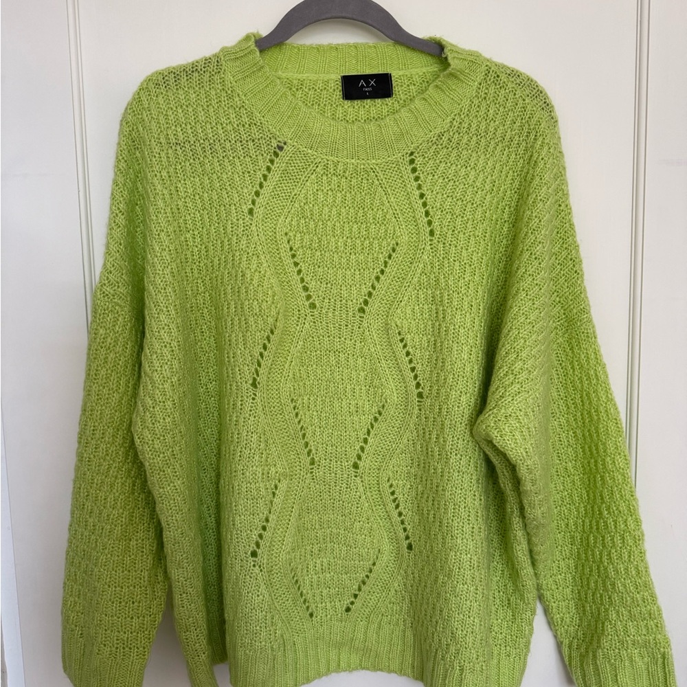 AX Paris Neon Green Cable Crew Neck Sweater